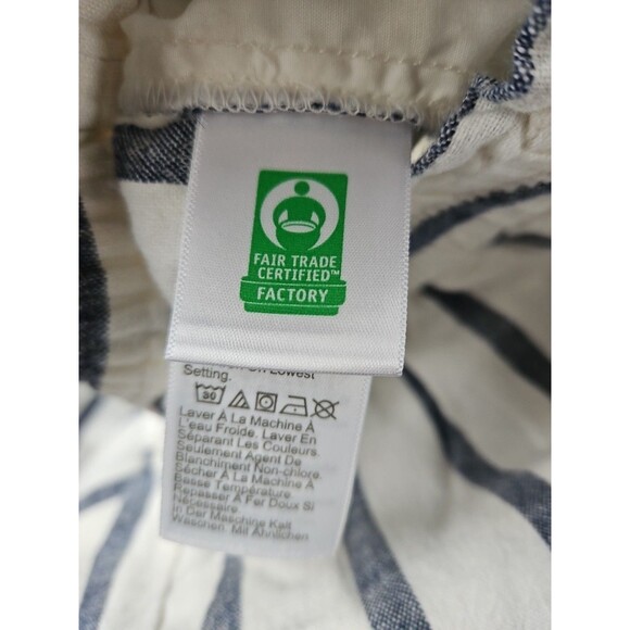 J Crew Women Sz 12 Linen Blend Wide Leg Ankle Pants Blue White Stripe Boho Beach - Picture 6 of 8